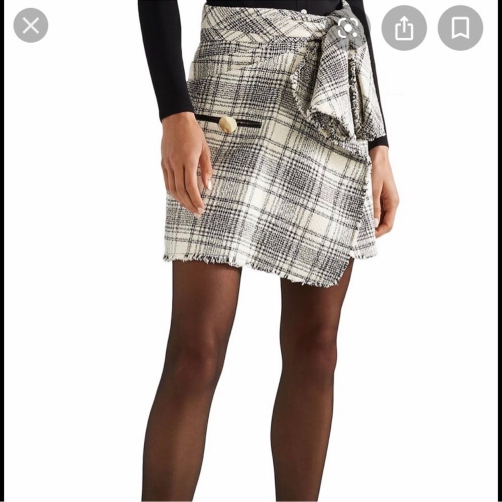 NWT Alexander Wang Deconstructed Tie Front Plaid Skirt Black/White Size 6
